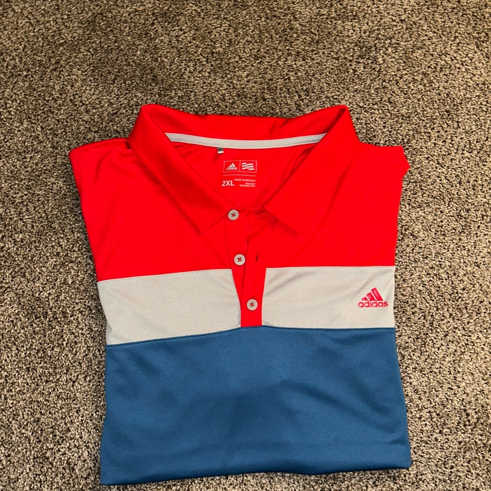 Adidas Tri-Color Polo Shirt in Red, White, and Blue
